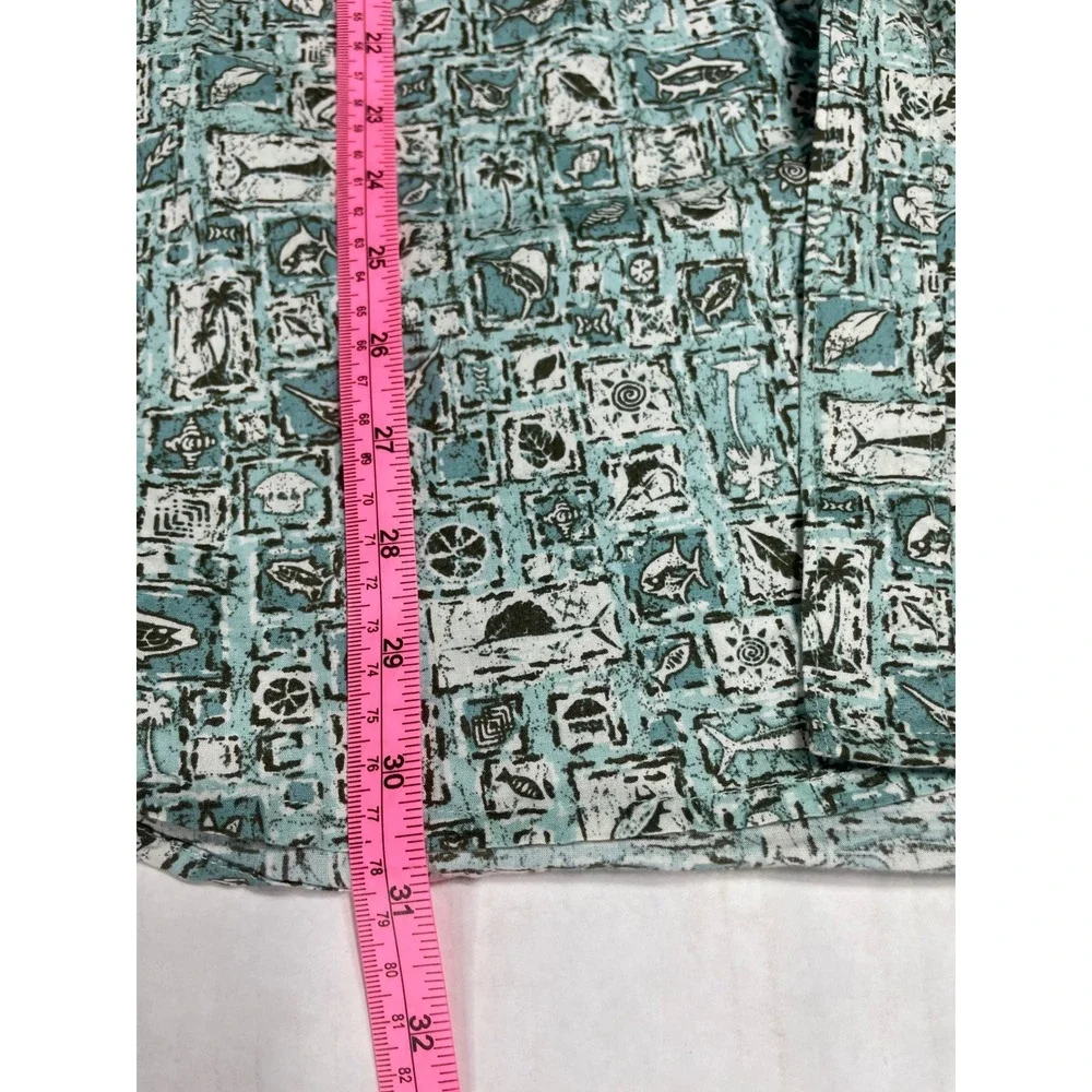 Columbia Mens XL Short Sleeve Button Down Shirt Blue Tropical Fish Cotton AM7088